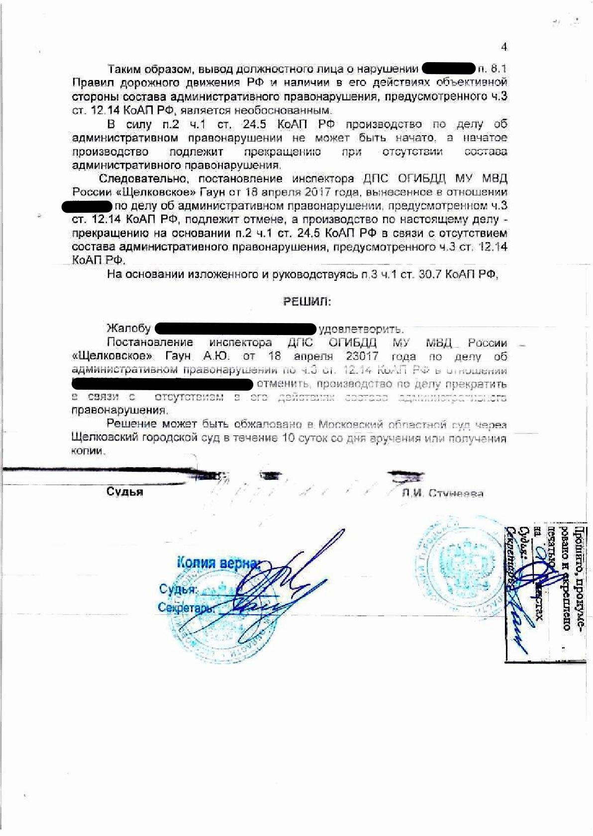 Решение Щелковского городского суда от 09.01.2018